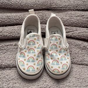 Kids Vans White Slip-On Sneakers with Rainbow & Star Print